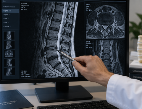 Resonancia magnética de columna utilizada para valorar una protrusión o hernia discal